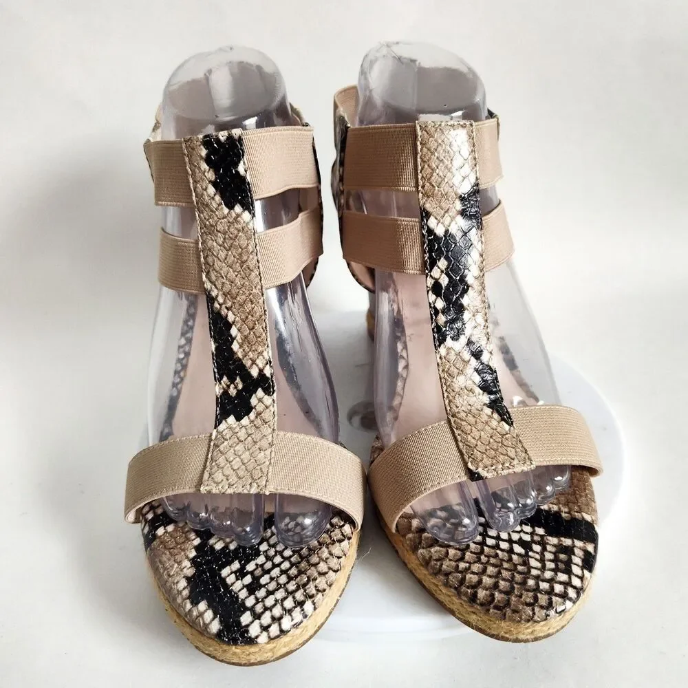 Sacha‎ London Strappy Espadrille Platform Wedge Sandals Leather Snakeskin Size 8 - Picture 5 of 10